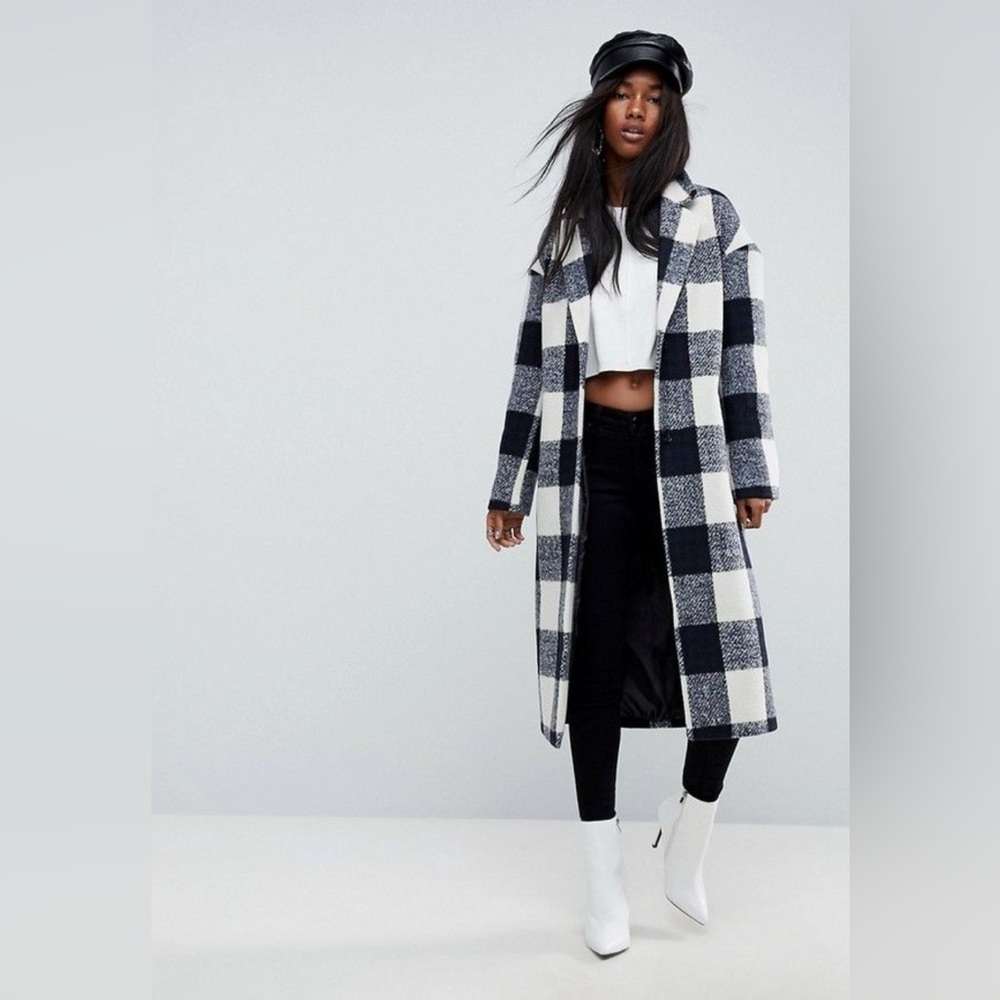 ASOS Design check slim longline coat with pockets